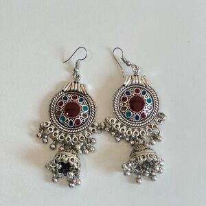 Silver and Red Bohemian Earrings